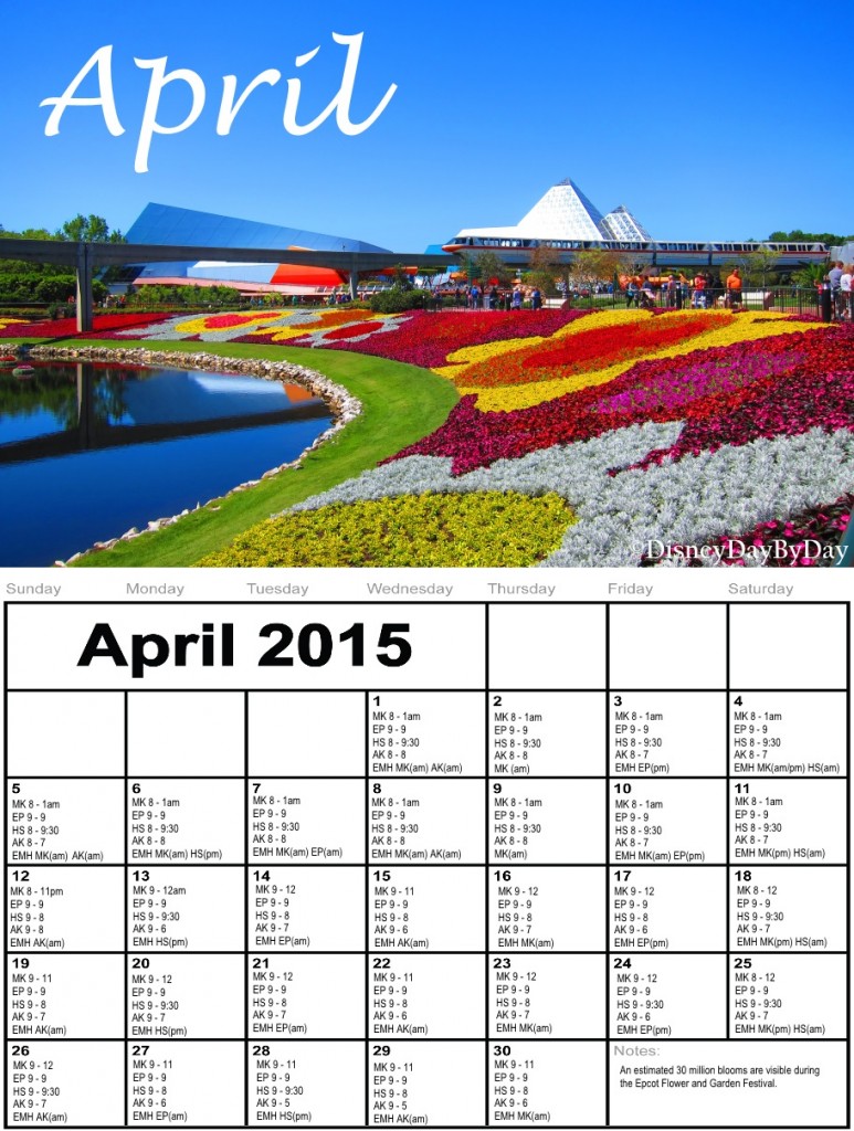 Disney World April 2015 Calendar - DisneyDayByDay