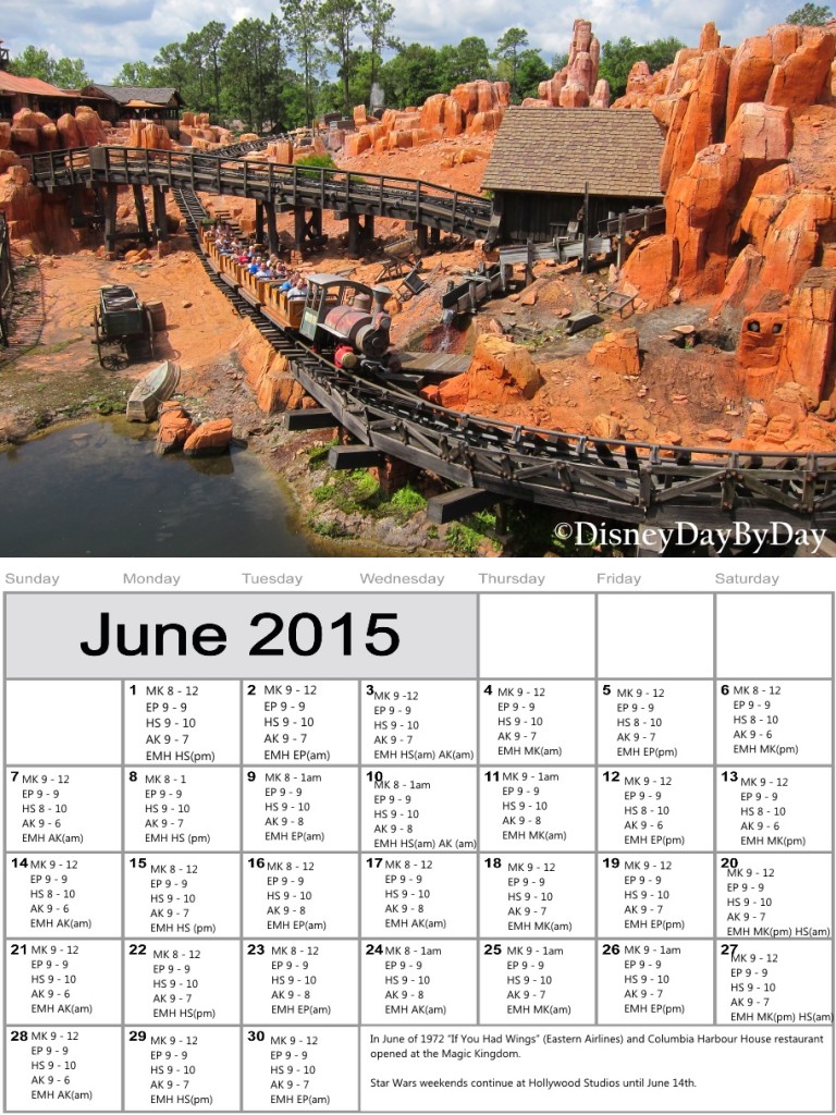 Walt Disney World June Calendar - Big Thunder Mountain - DisneyDayByDay