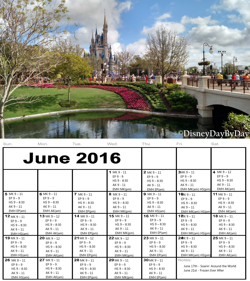 Walt Disney World - June 2016 Calendar - DisneyDayByDay